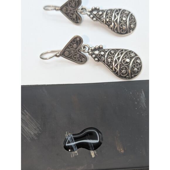 Moroccon Silver Berber Dangle Earrings W/ Kidney Hook Backs - Picture 6 of 7